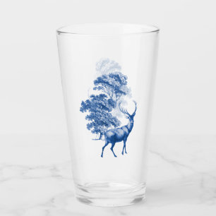 Elegante Vintageblaue Toile-Hirsche im Wald Glas