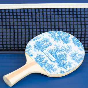 Elegante vintageblaue Türkis Toile de Jouy Tischtennis Schläger