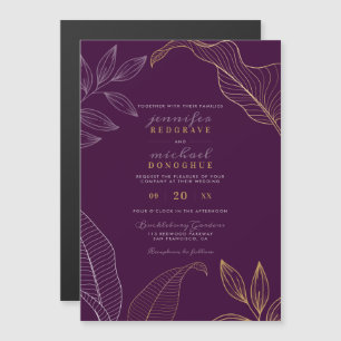 Elegante Violet Gold Buds Moderne Hochzeit Magneteinladung