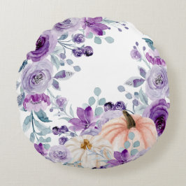 Elegante Violet Lila Pumpkin Flora Wasserfarbe Rundes Kissen