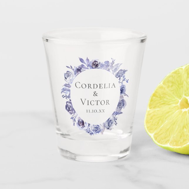 Elegante Violet Lila Rose Blumenzwiebelfest Schnapsglas (Vorderseite)