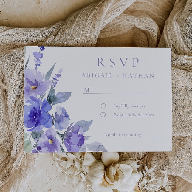 Elegante Violet Lila Watercolor Hochzeit RSVP Karte (Von Creator hochgeladen)