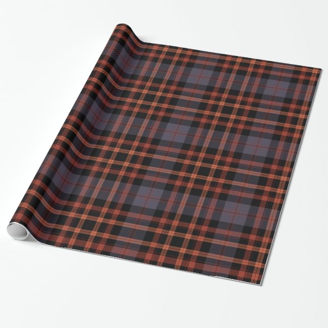 Elegante Violet | Orange | Schwarzer Karierter Kar Geschenkpapier (Ungerollt)