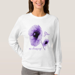 Elegante Violett-Flora-Ärmel T-Shirt