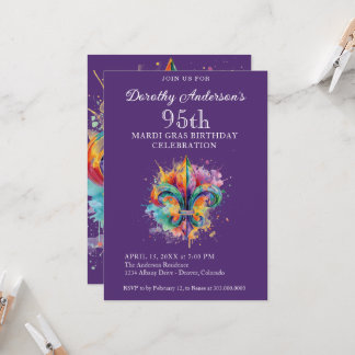 Elegante violette 95. Geburtstagseinladung Einladung