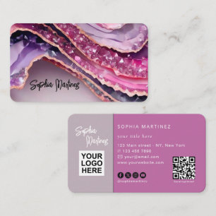 Elegante violette Achat- & QR-Code-Logo-Geschäftsk Visitenkarte
