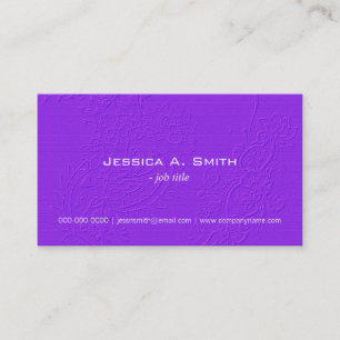 Elegante violette bestickte Blumen-Stofftextur Visitenkarte