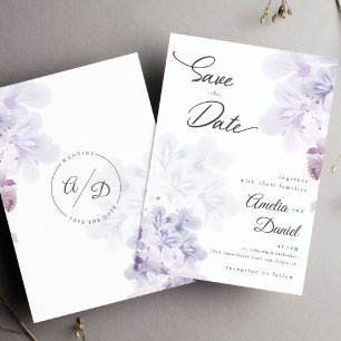 Elegante violette Blumen Hochzeit Save the Date Einladung