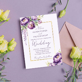 Elegante violette Blumen in einer Hochzeitsvorlage Einladung