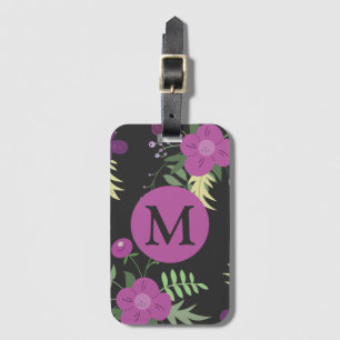 Elegante violette Blumen Kunst am Schwarzen Monogr Gepäckanhänger