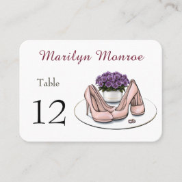 Elegante violette Blumen lesbische Hochzeitsplatzk Platzkarte