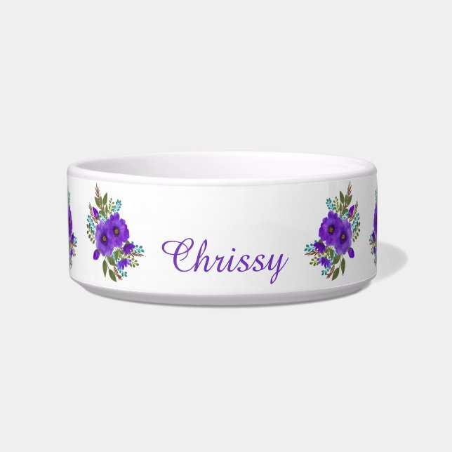 Elegante violette Blumen Personalisiert Napf (Vorderseite)