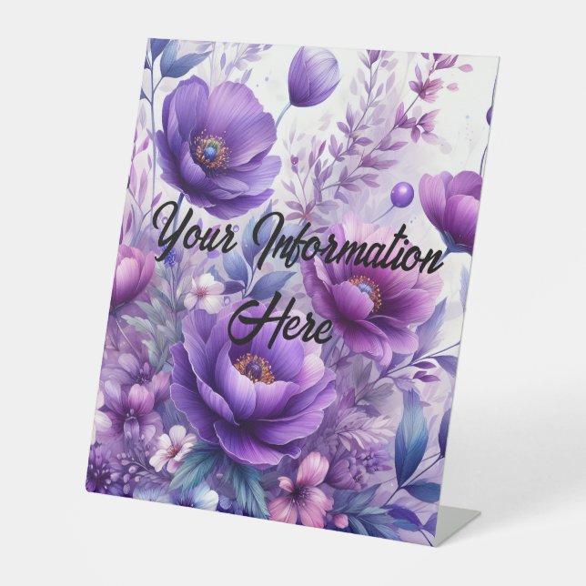 Elegante violette Blumen Sockelschild (Vorderseite)