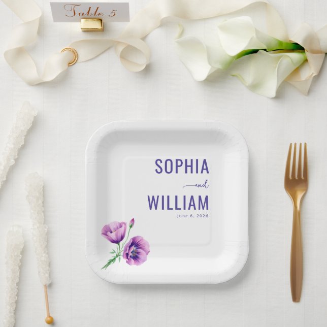 Elegante violette Blüten Pappteller (Hochzeit)