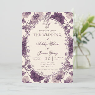 Elegante violette botanische Hochzeitseinladung Einladung
