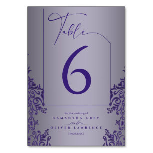 Elegante violette Damast-Hochzeitsankündigung mit  Tischnummer