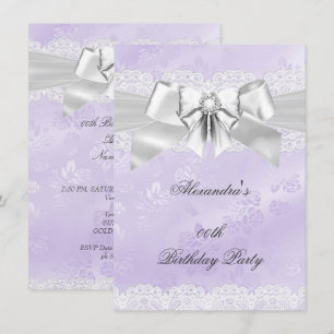 Elegante Violette Damast Silber Weiße Geburtstagsf Einladung