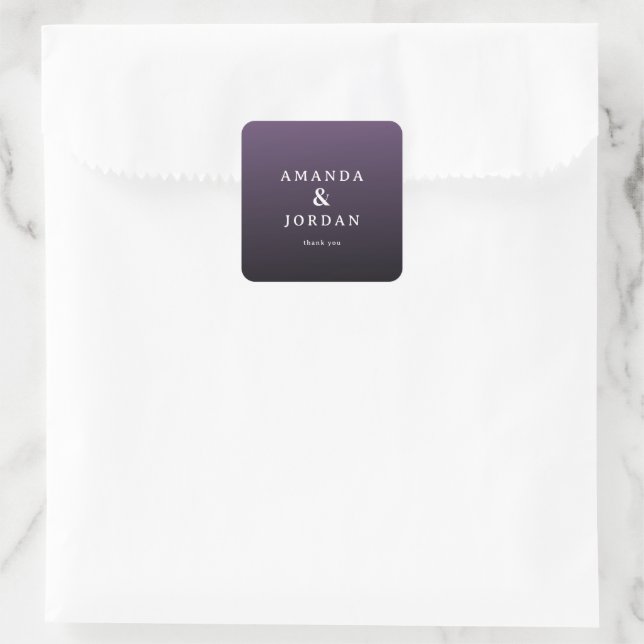 Elegante violette Dankeskarten Quadratischer Aufkleber (Tasche)