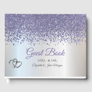 Elegante violette Diamanten silberne Herzen Hochze Gästebuch