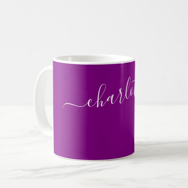 Elegante violette Farbe moderner Name personalisie Kaffeetasse (Vorderseite Links)