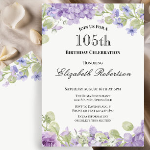 Elegante violette Floral-Einladung zum 105. Geburt Einladung