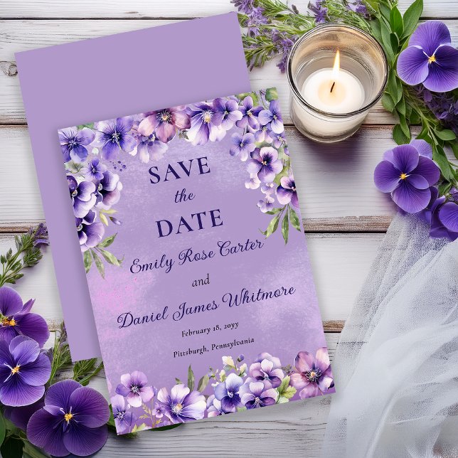 Elegante violette florale Hochzeit  Save The Date (Elegant Violet Floral Wedding Save the Date)