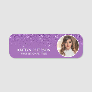 Elegante violette Glitter-Magnet-Arbeitnehmer-Foto Namensschild