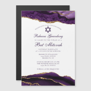 Elegante violette Gold-Glam-Bat-Mitzwa-Party Magneteinladung