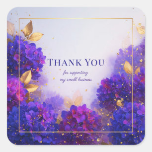 Elegante Violette Gold-Hortensien-Blütenpracht Quadratischer Aufkleber