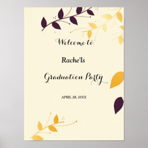 Elegante violette goldene Blätter Abschluss Poster