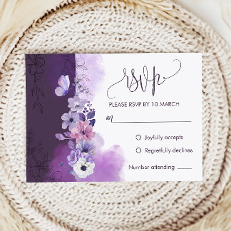 Elegante violette Hochzeits-RSVP-Antwortkarte RSVP Karte