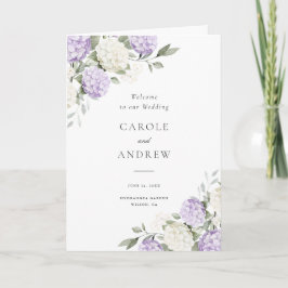 Elegante violette Hortensien-Hochzeit gefaltet Programm