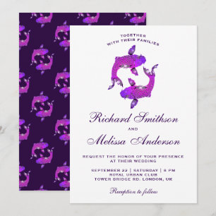 Elegante violette Koi-Fisch-Hochzeitseinladung Einladung