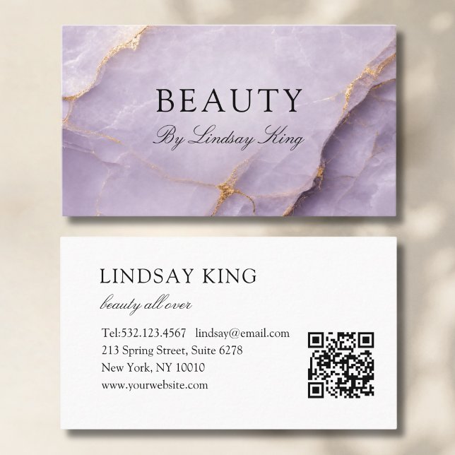 Elegante violette Marmor-QR-Code-Visitenkarte Terminkarte (Elegant Violet Marble QR Code Business Card)