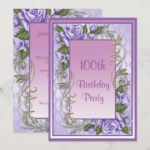 Elegante violette Rose gerahmt 100. Geburtstag Einladung