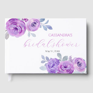 Elegante Violette Rosen Grüne Florale Brautparty Gästebuch