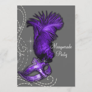 Elegante violette und graue Maskenparty Einladung