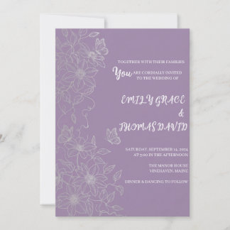 Elegante Violette Waldreben- und Schmetterlings-Ei Einladung