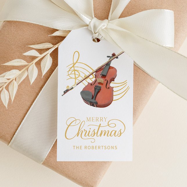 Elegante Violin Weihnachtsmusik Geschenkanhänger (Von Creator hochgeladen)