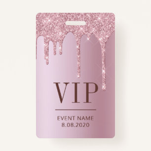 Elegante VIP Access Event Rose Rosa Glitzer Tropfe Ausweis