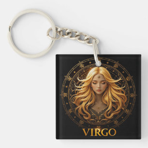 Elegante Virgo-Sternzeichen-Illustration mit Gold Schlüsselanhänger