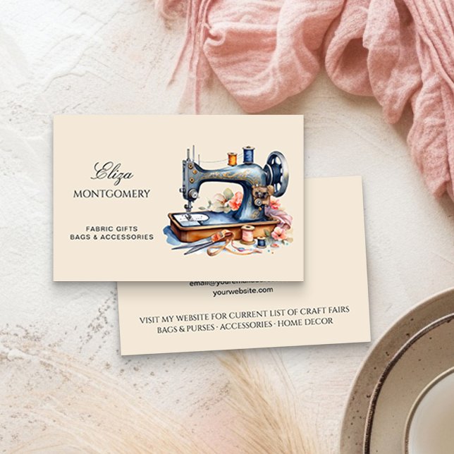 Elegante Visitenkarte für Vintage Nähmaschine (Sewing Business Card by Busy Business Bee)