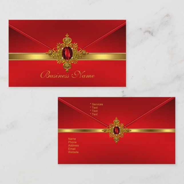 Elegante Visitenkarte Red Gold Trim Red Jewel (Vorne/Hinten)