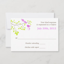 Elegante Vögel auf Baumzweig Lila und grüne UAWG RSVP Karte