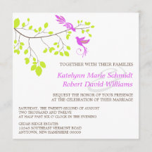 Elegante Vögel auf einer Lila und grünen Hochzeit