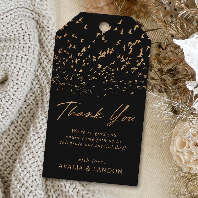 Elegante Vögel einer Feather Wedding Danke Geschenkanhänger (Von Creator hochgeladen)