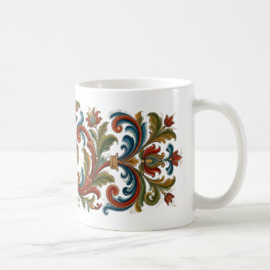 Elegante Volkskunst im Rosemaling-Stil Blumen-Tass Kaffeetasse