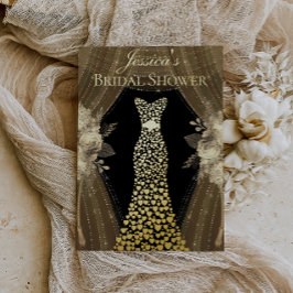 Elegante Vorhänge & Dress Brautparty Real Gold Folieneinladung