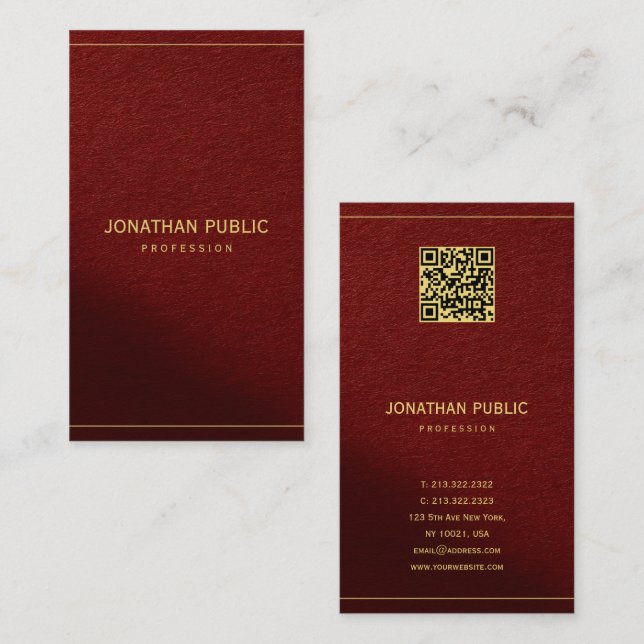 Elegante Vorlage Gold Text Mit QR Code Luxuriös Visitenkarte (Vorne/Hinten)