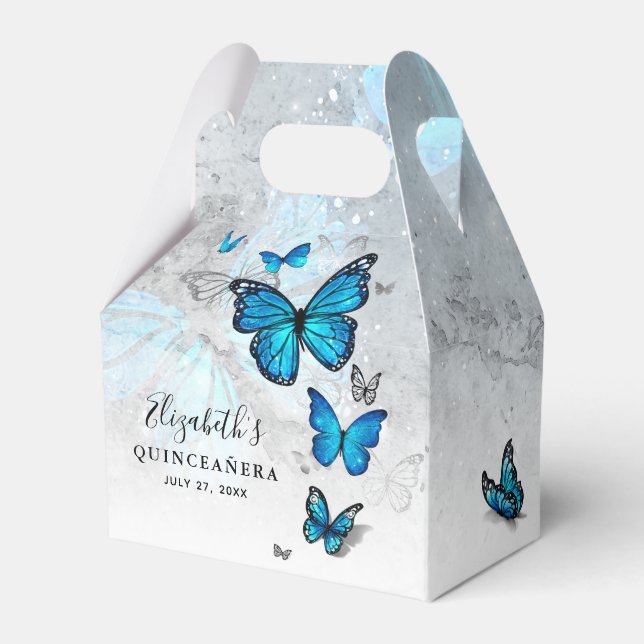 Elegante Vorlage Silver and Blue Butterfly Geschenkschachtel (Vorderseite)
